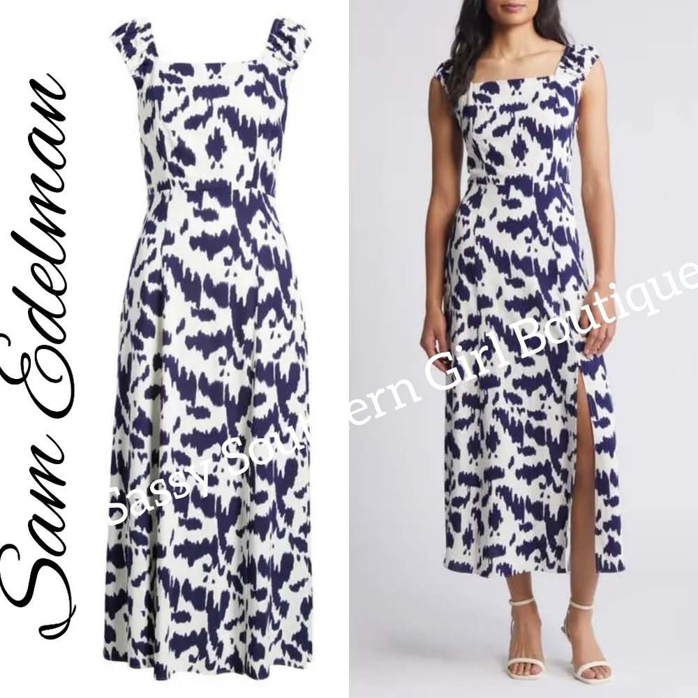 🆕⭐ Sam Edelman White Navy Ikat Lace Up Dress